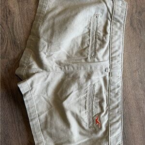 Hollister Tan Flat-Front Shorts with Red Logo